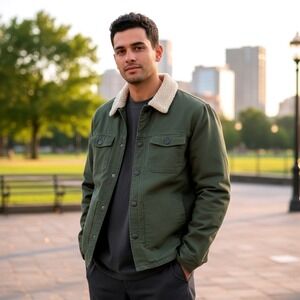 RVCA Men's Green Range Jacket Shacket Sherpa Collar Utility Lined Size Small NWT